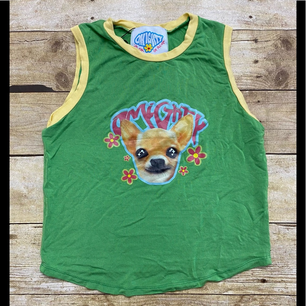 Omighty Green Crop Top with Yellow Trim